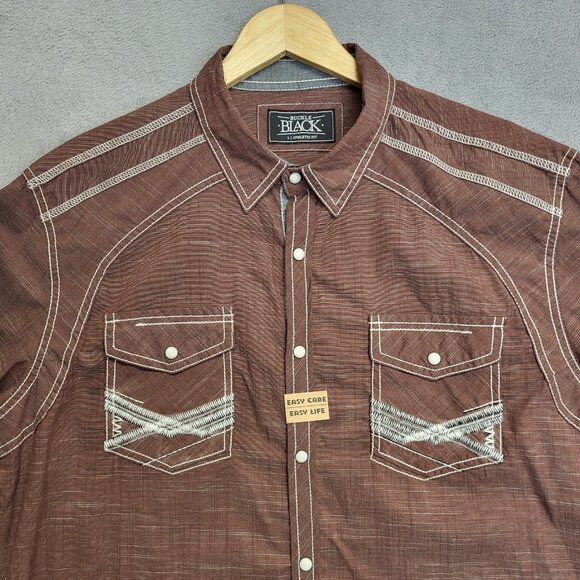 Buckle Black Shirt Mens Large Marled Athletic Fit Stretch Pearl Snap Long Sleeve - Picture 3 of 12